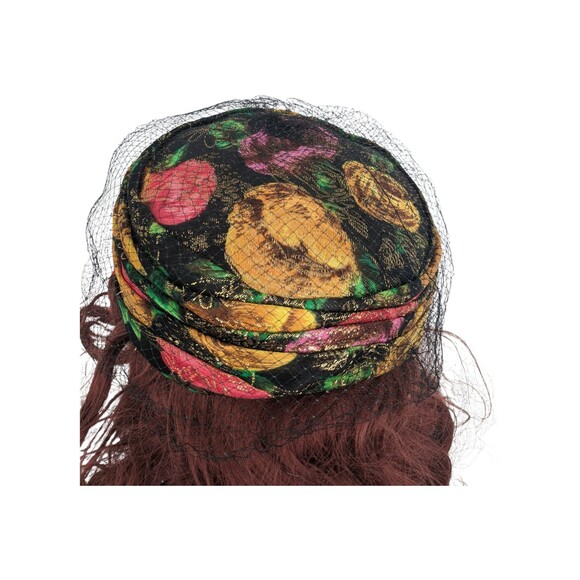 60s Metallic Hat Floral Gold Red Yellow Black Vintage main image 5